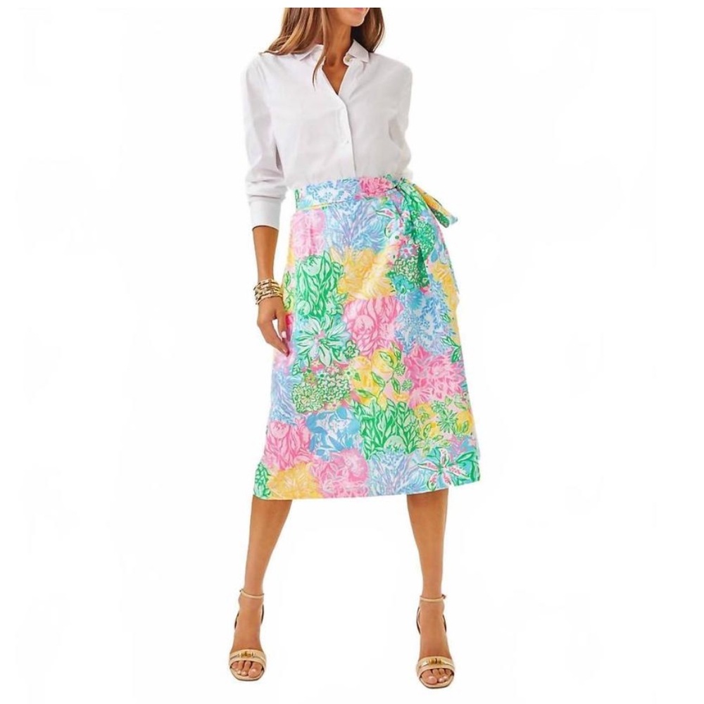 NWT LILLY PULITZER rowena midi skirt in multi bright patch delight